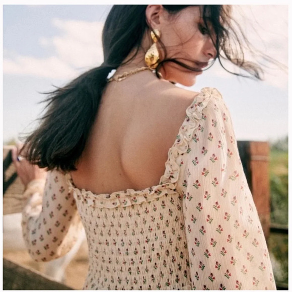 Sezane Lina Maxi Dress Sz 2 Long Sleeve Floral Chiffon Cottagecore Prairie Boho - Picture 3 of 13